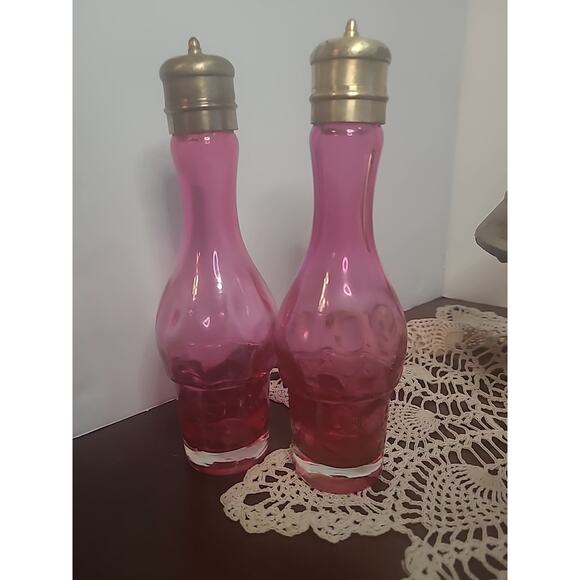 Vintage Cruet Simpson Hall Miller Quad Silverplate Cranberry Cut Glass Decor DIY - Picture 11 of 16